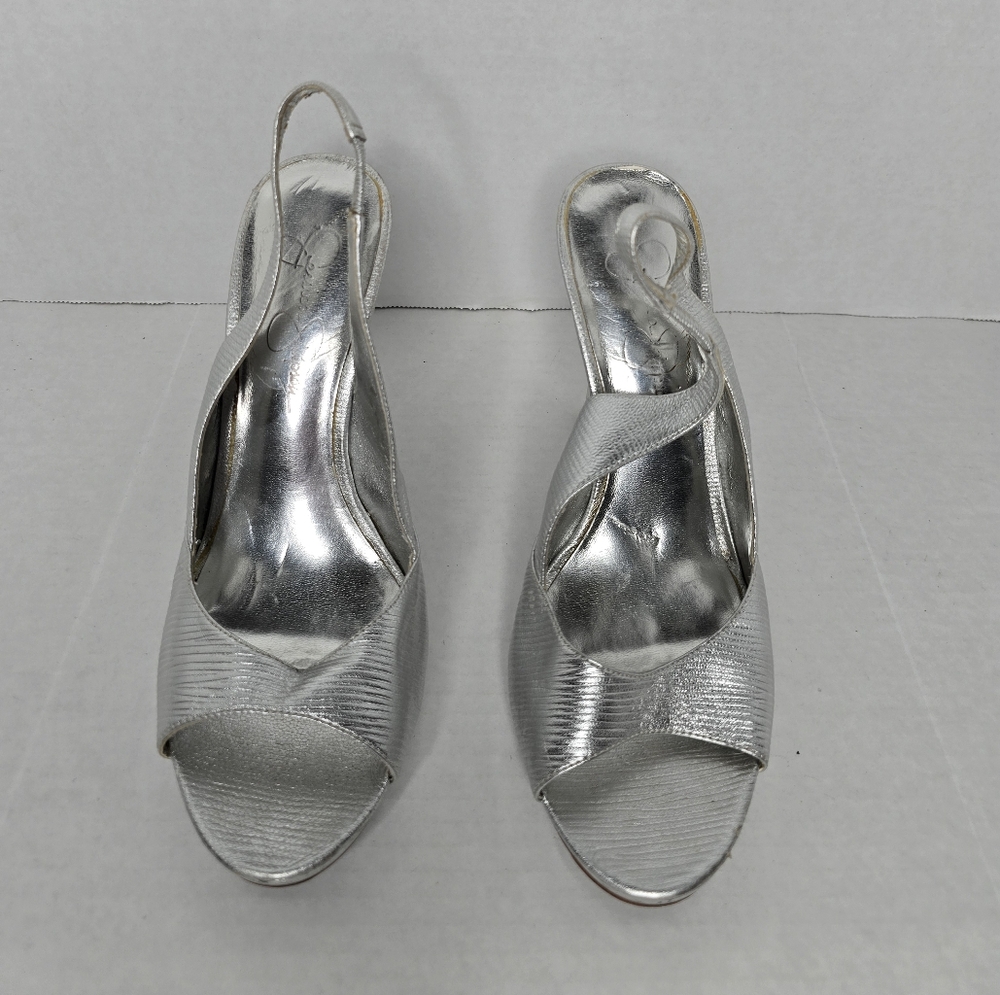 Jessica Simpson Silver Peep-Toe Heels